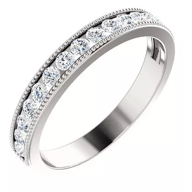 0.33ct Channel Set Diamond Milgrain Band In 14k White Gold.