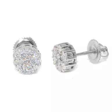 0.50Ct 14K White Gold Diamond Pave Cluster Stud Earrings