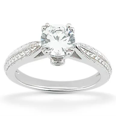 1.00 ct Center (Round) 18K W/G 3mm Diamond Engagement Ring