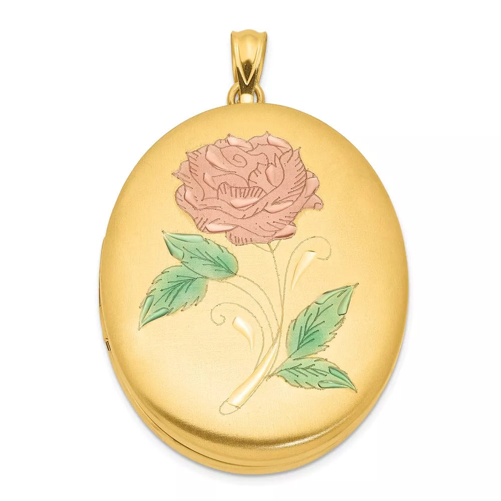 1/20 14K Gold Filled 34mm Enameled Flower Oval Locket