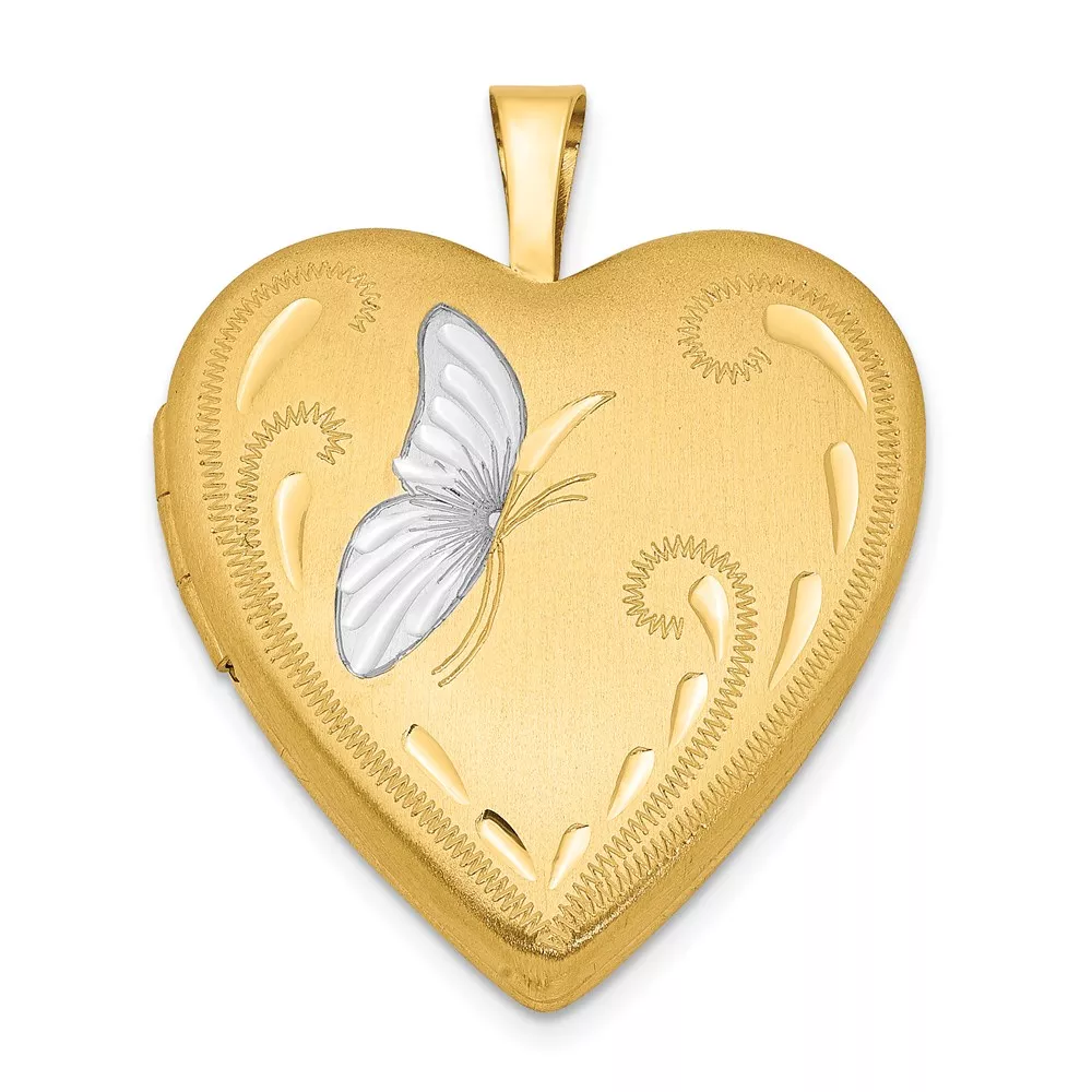 1/20 14K Gold Filled & White Rhodium Satin Butterfly 19mm Heart Locket