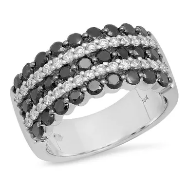 1.90 ct Black and White Diamond Ring On 14k White Gold.