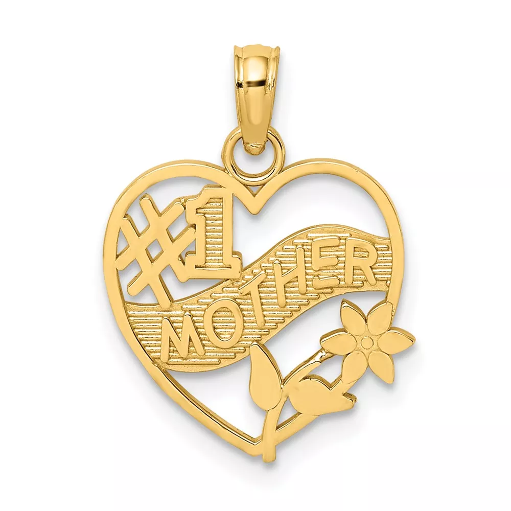 10K #1 MOTHER In Heart Frame Pendant