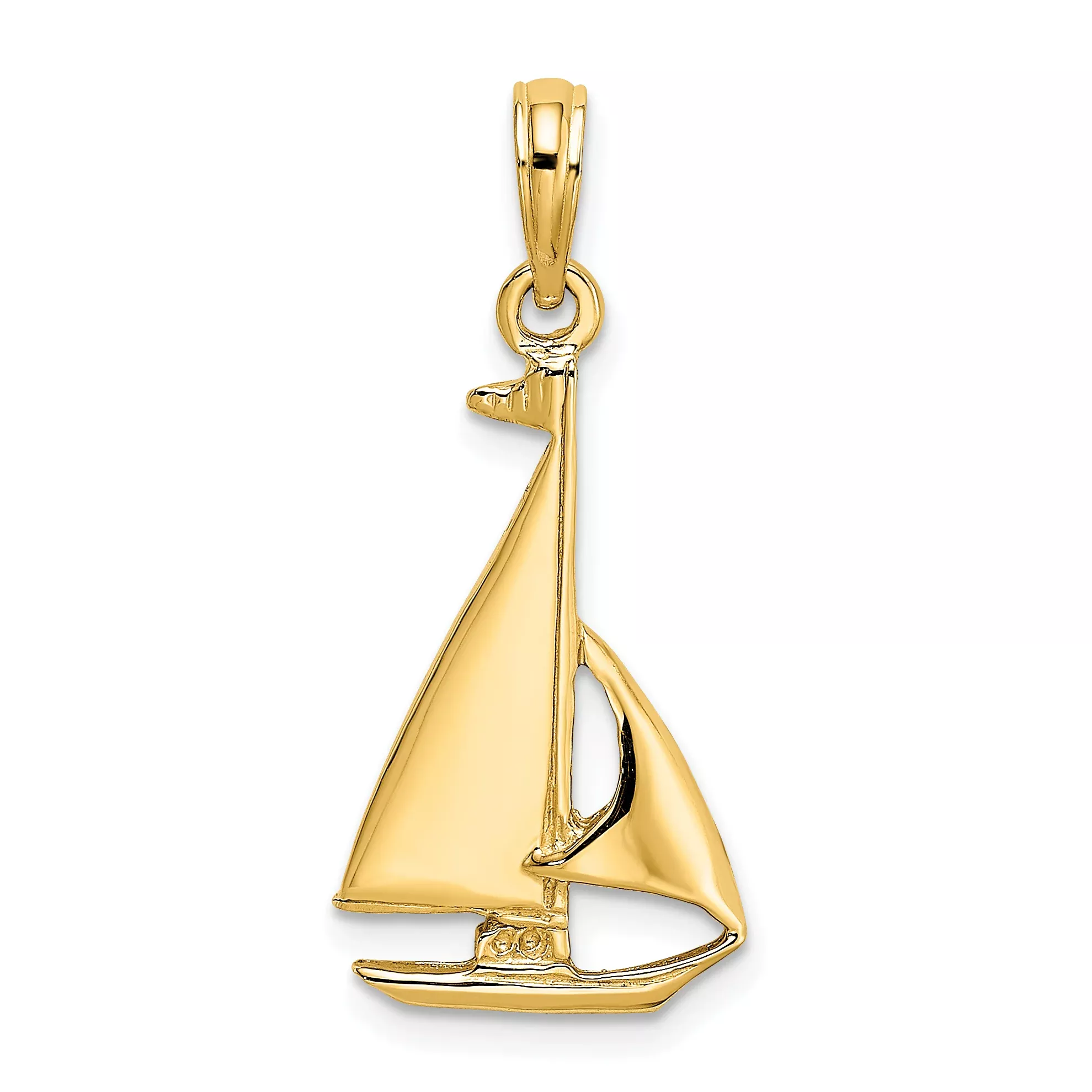 10K 2-D Polished Sailboat Charm