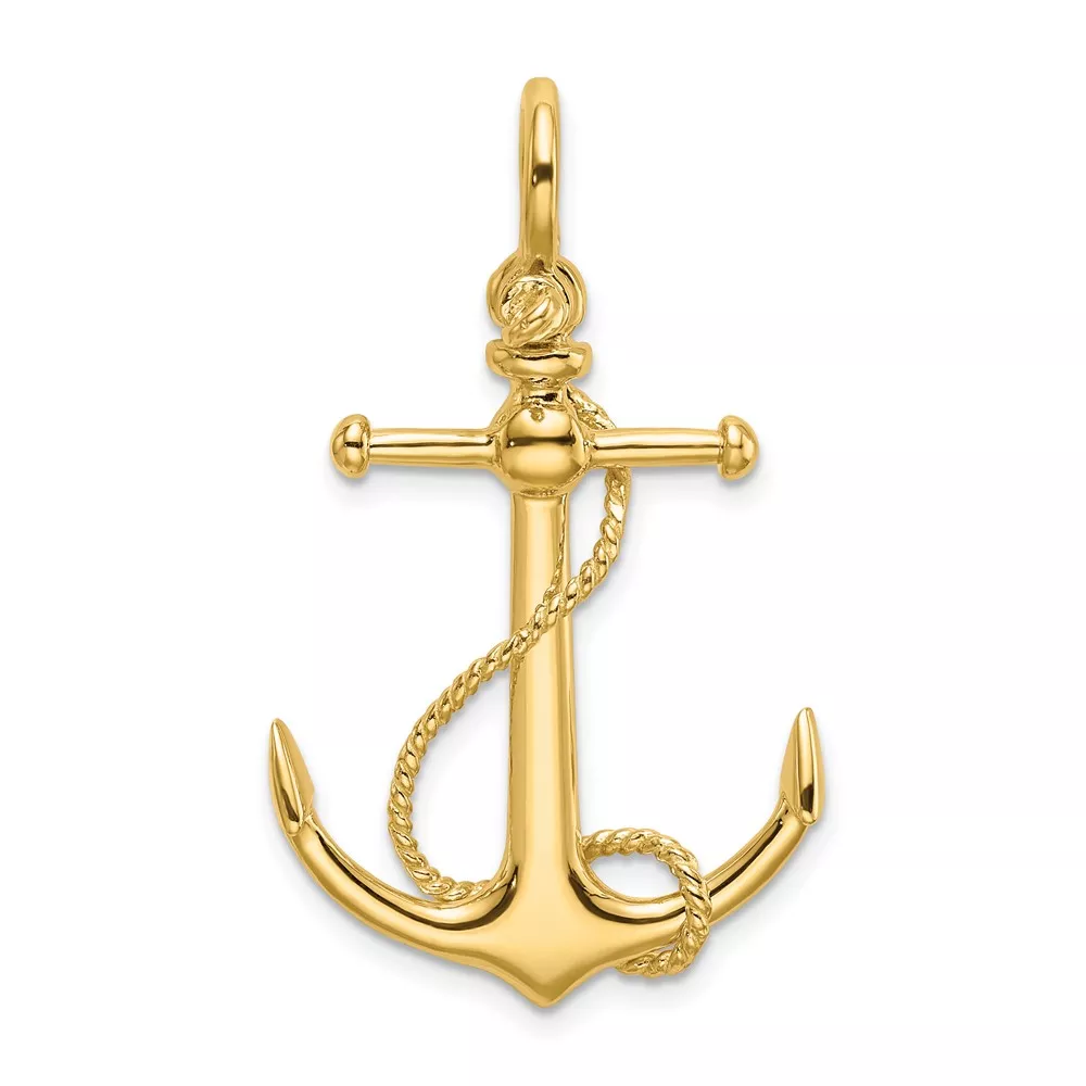 10K 3-D Anchor W/Long T Bar and Shackle Bail Charm