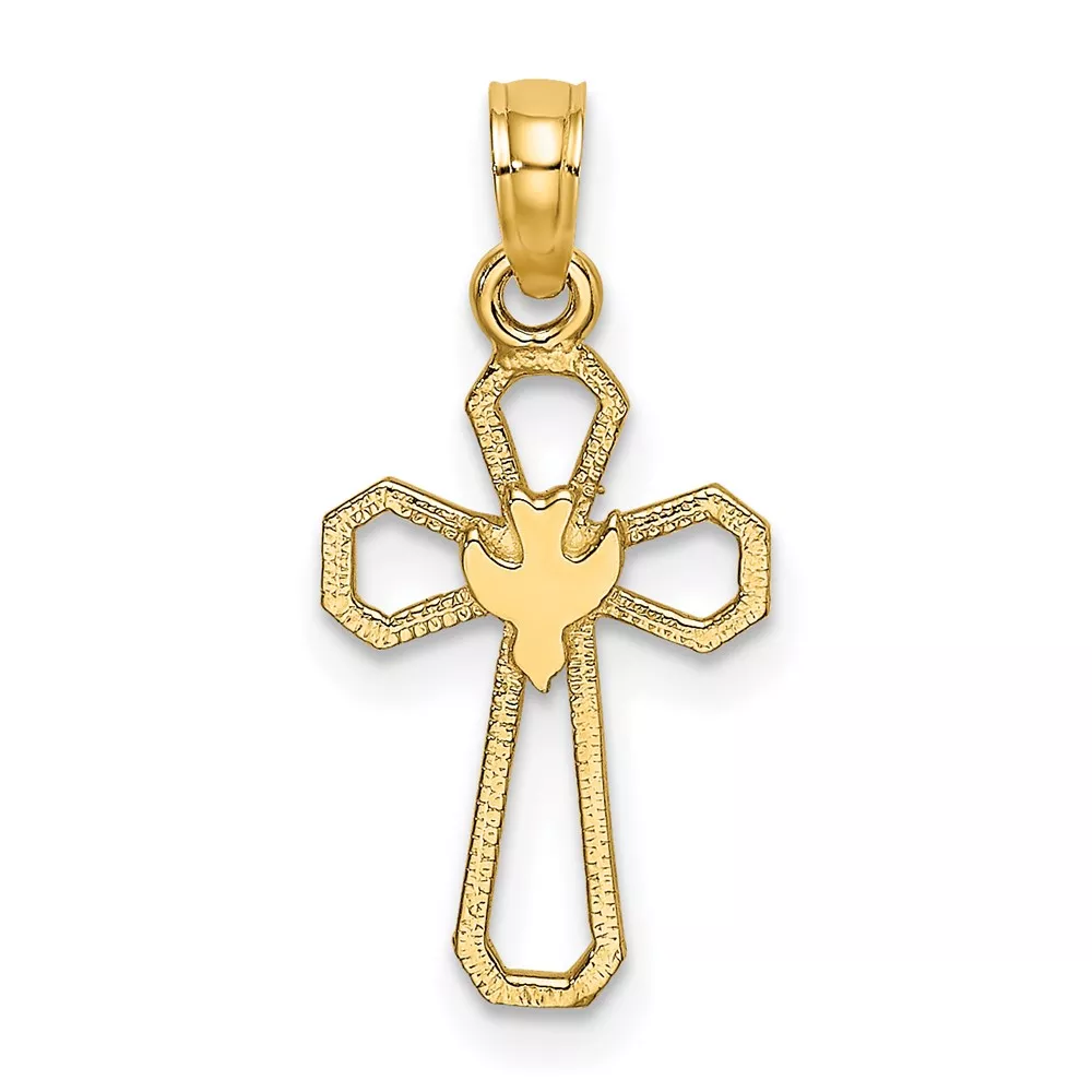 10K Cut-Out Cross w/ Dove Charm