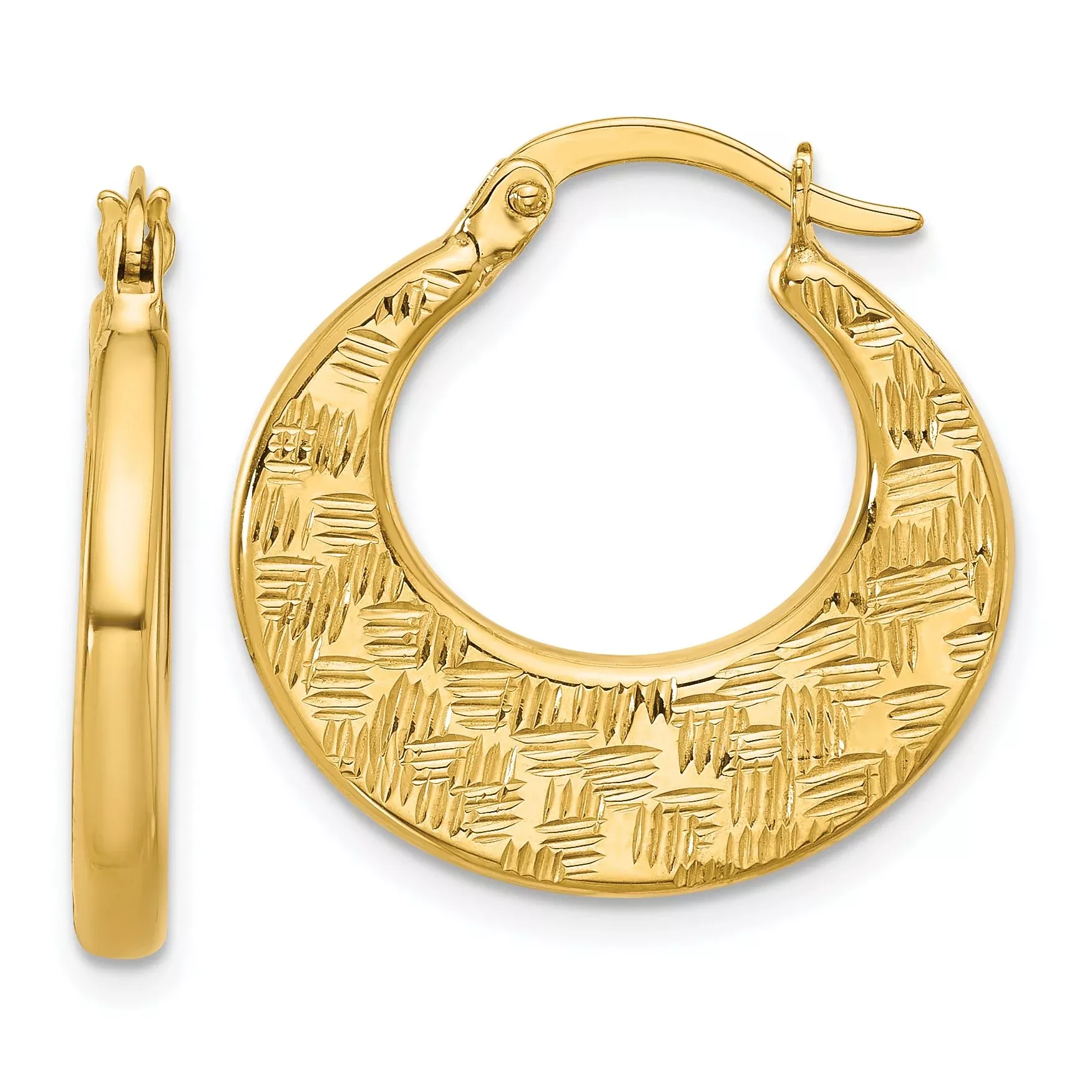 10K Polished and Diamond-cut Fancy Hoop Earrings