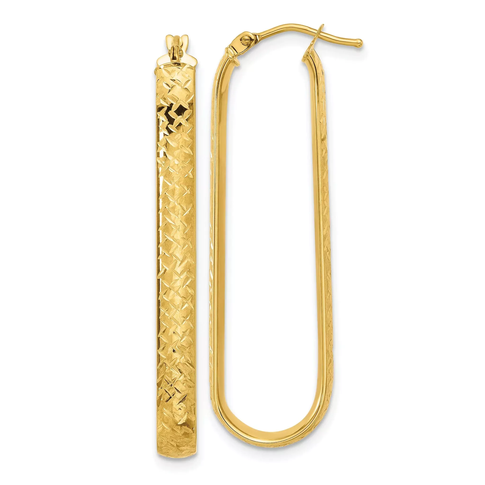 10K Polished and Diamond-cut Oval Hoop Earrings