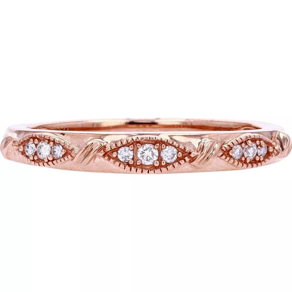 10K Rose Gold Band with Marquise-Shaped Milgrain and 0.08 Carats Diamond Accents