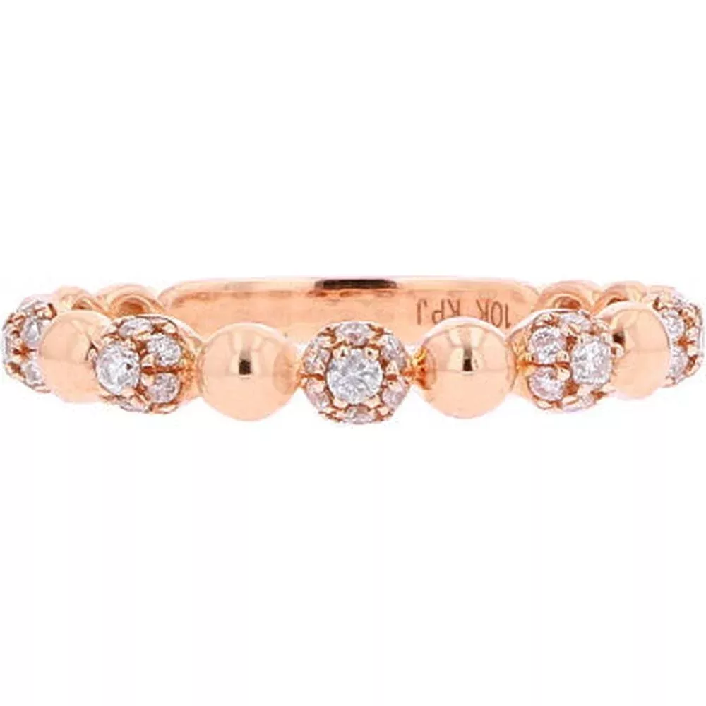 10K Rose Gold Beaded Band with 1/4 Carats Round Diamonds