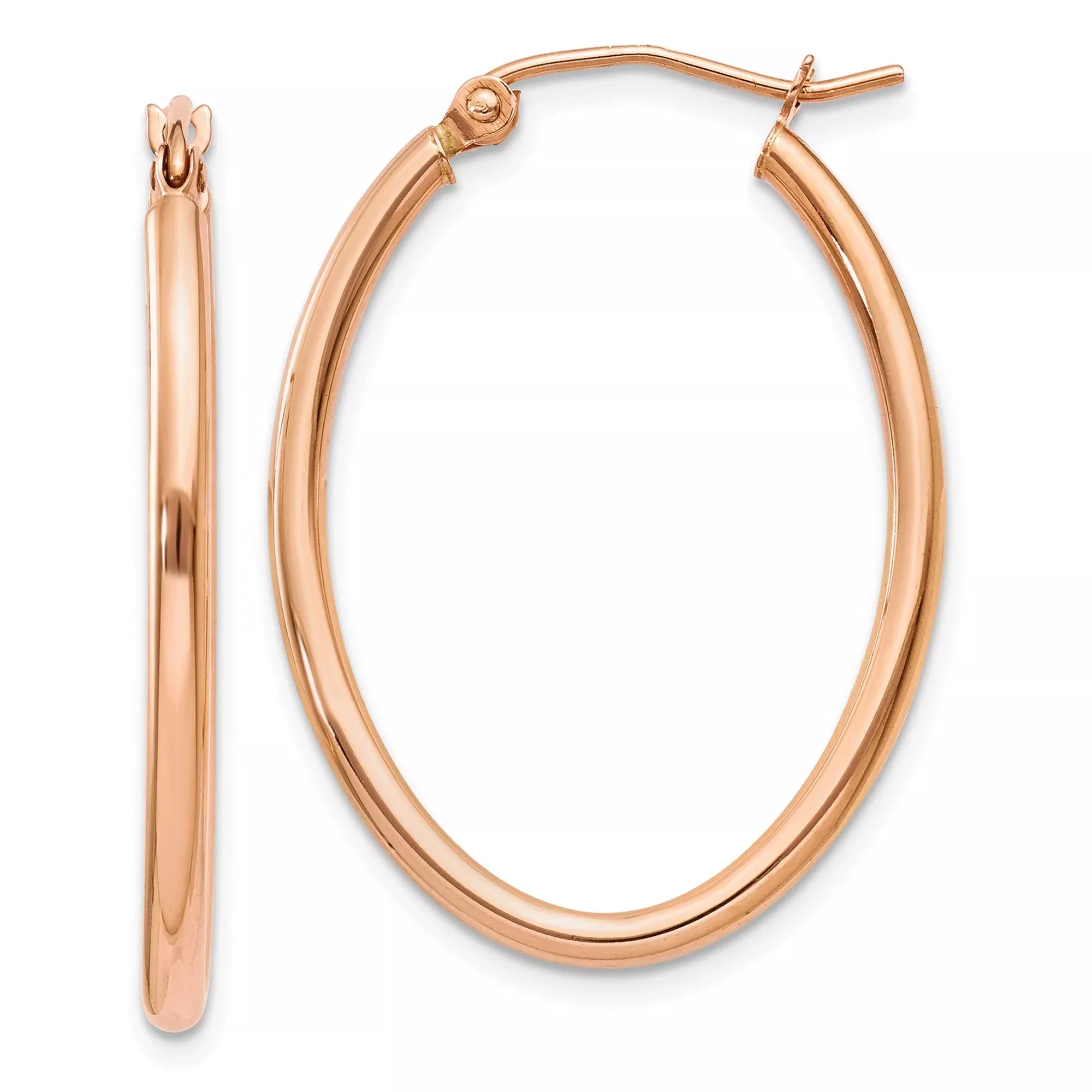 10k Rose Gold Oval Hoop Earrings with Polished Finish and Latch Back Closure