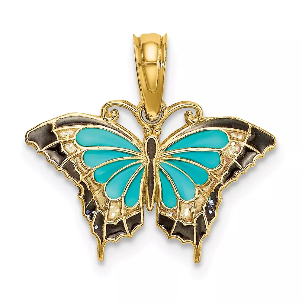 10K Small Aqua Enameled Wings Butterfly Charm