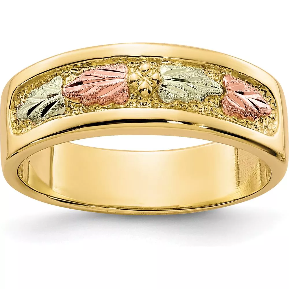 10K Tri-Color Gold Ring with Leaf Motif and Polished Finish by Oro Pregiato
