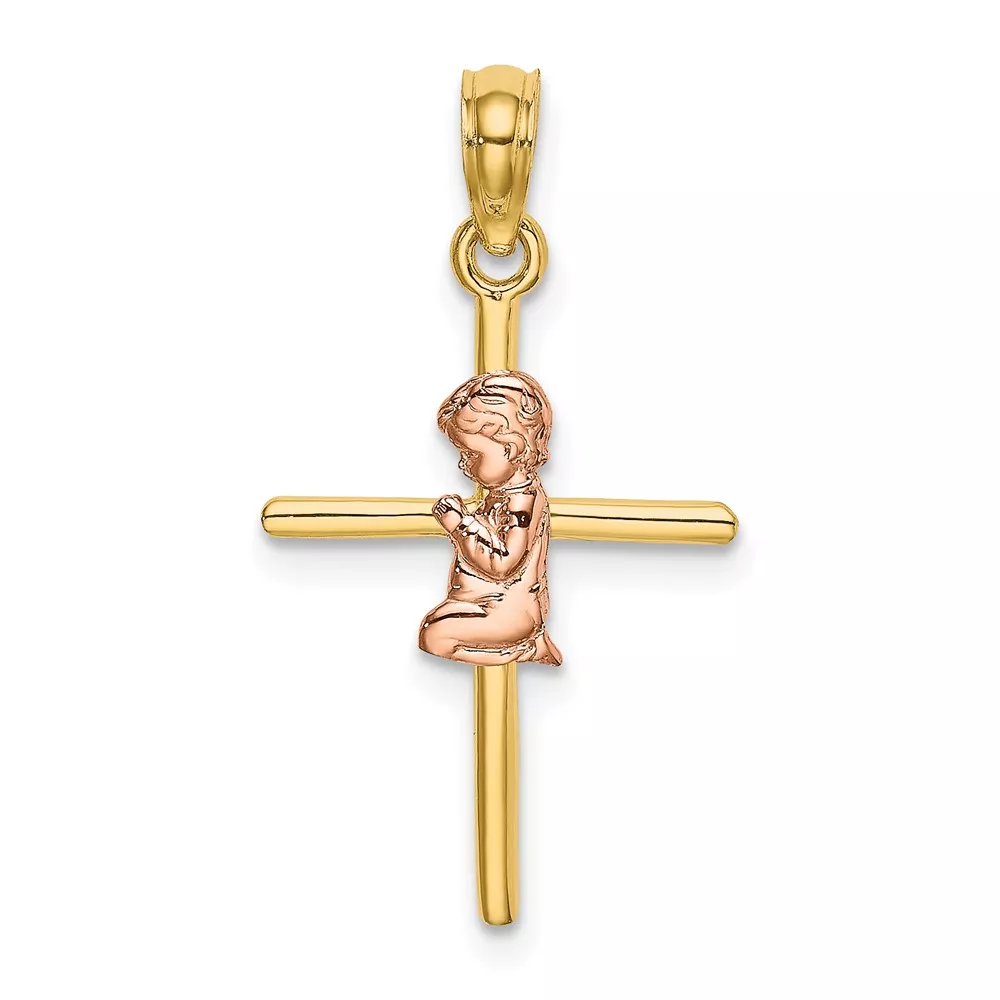 10K Two-Tone 2-D Boy On Cross Charm