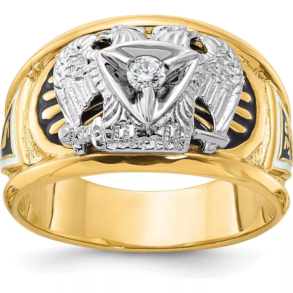 10K Two-Tone Gold Men's Masonic Ring with Diamond and Textured Eagle Design by IBGoodman