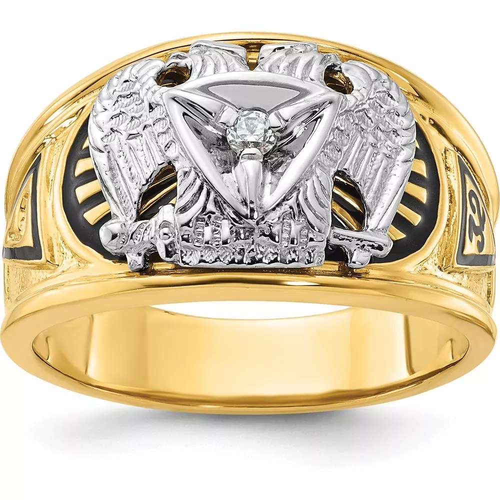 10K Two-Tone Gold Men's Masonic Ring with Round Diamond - 0.05 Carat by IBGoodman