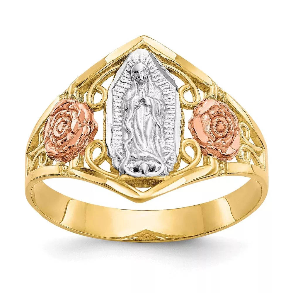 10K Two-tone Gold u0026 Rhodium Our Lady of Guadalupe Ring