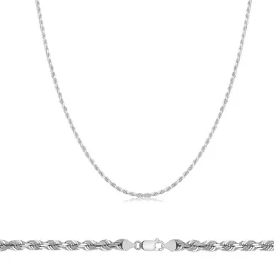 10k White Gold 1.0mm Diamond Cut Rope Chain 24 Inches