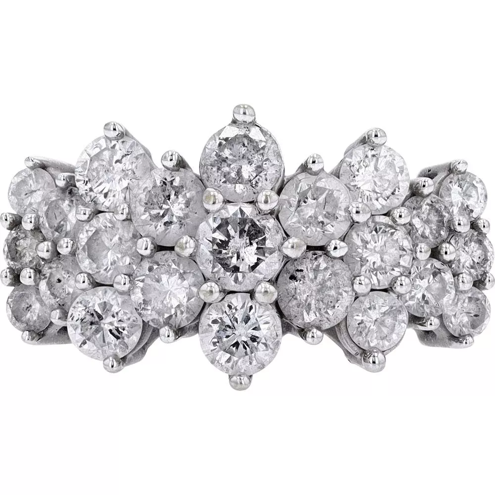 10K White Gold 3.00 Carat Diamond Cluster Cocktail Ring