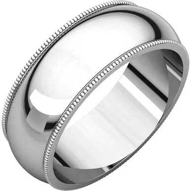 10k White Gold 7mm High Polished Traditional Milgrain Wedding Band