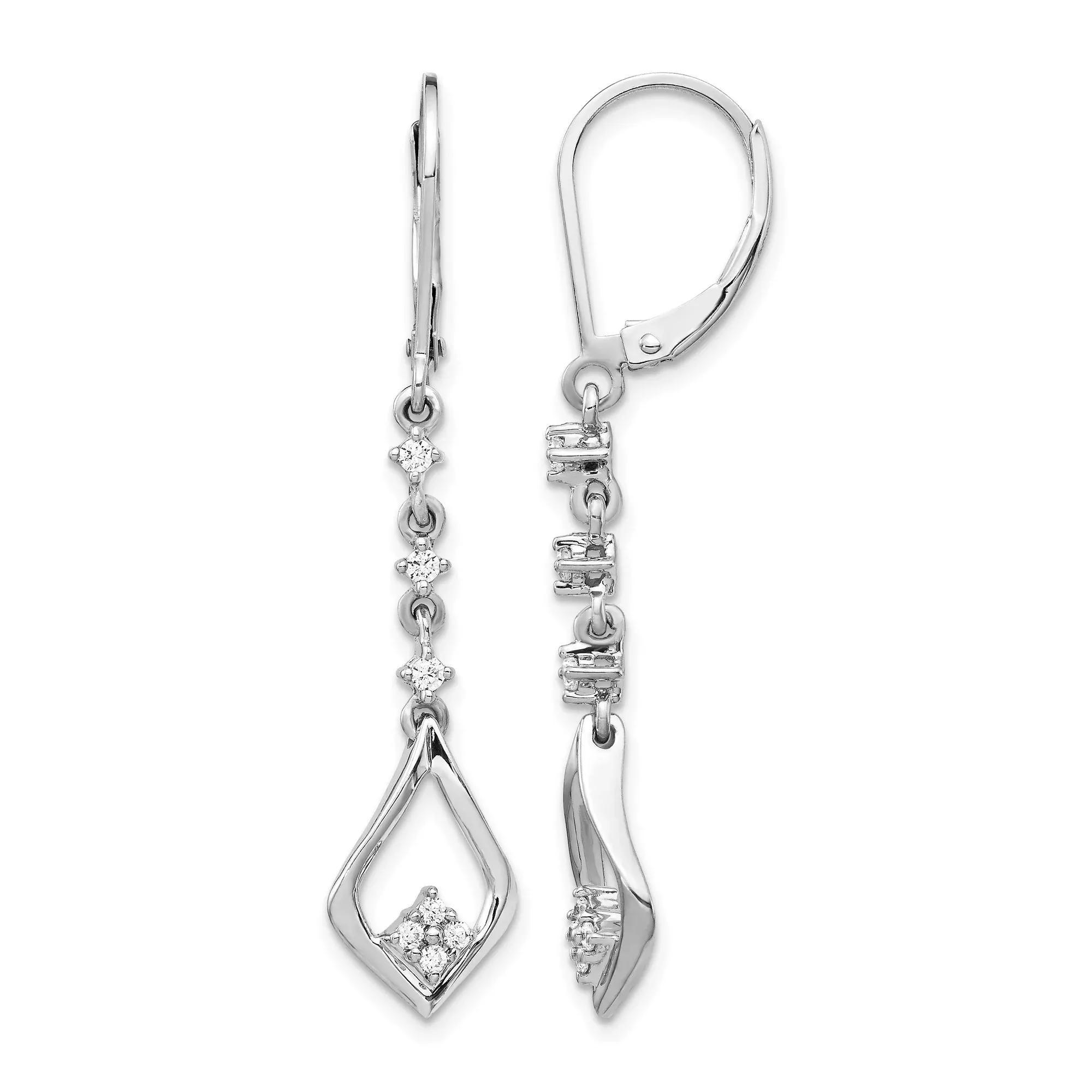 10k White Gold Dangle Earrings with Diamond Accents, Open Marquise Drop Design