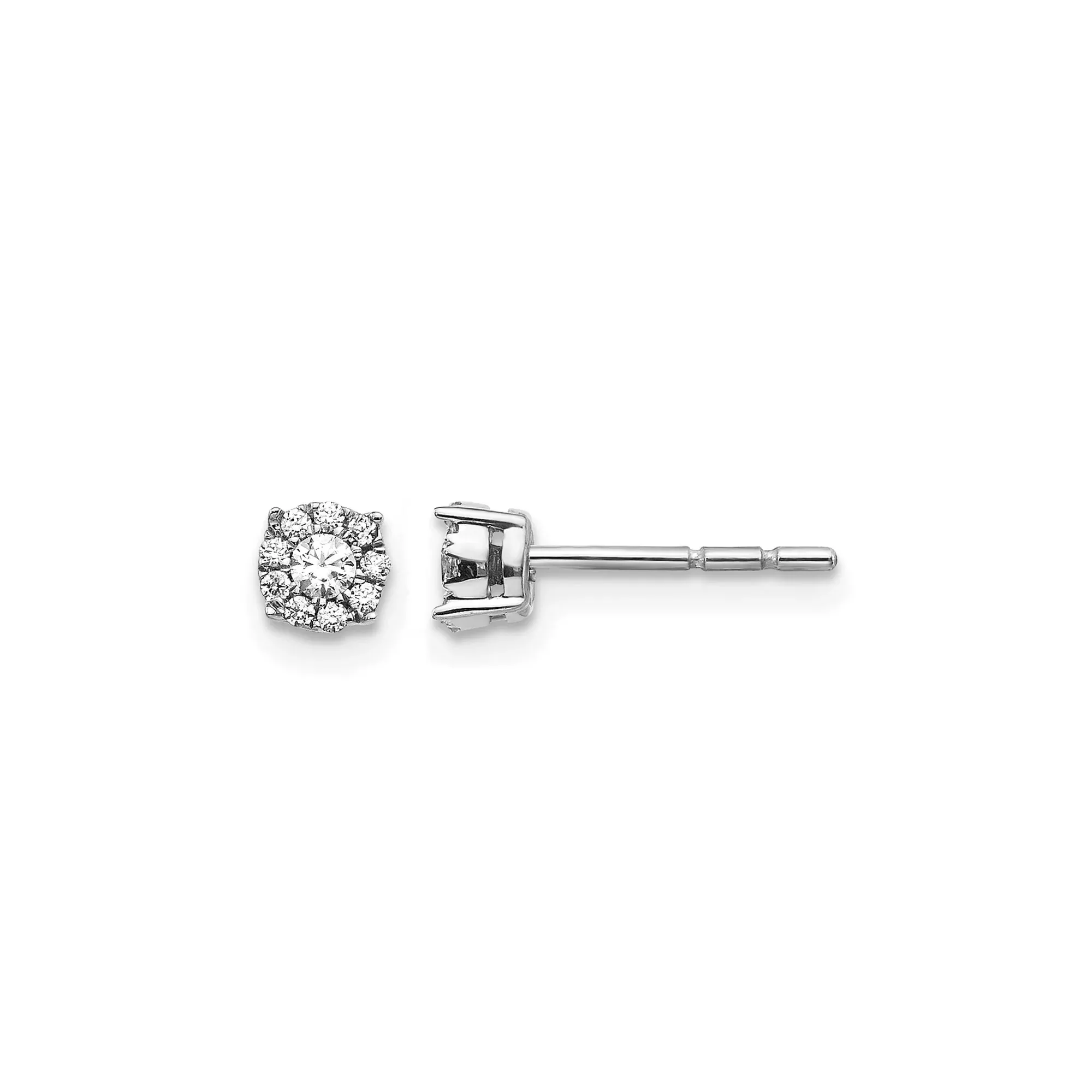 10k White Gold Diamond Stud Earrings, Round Cluster Halo Setting, Polished Finish