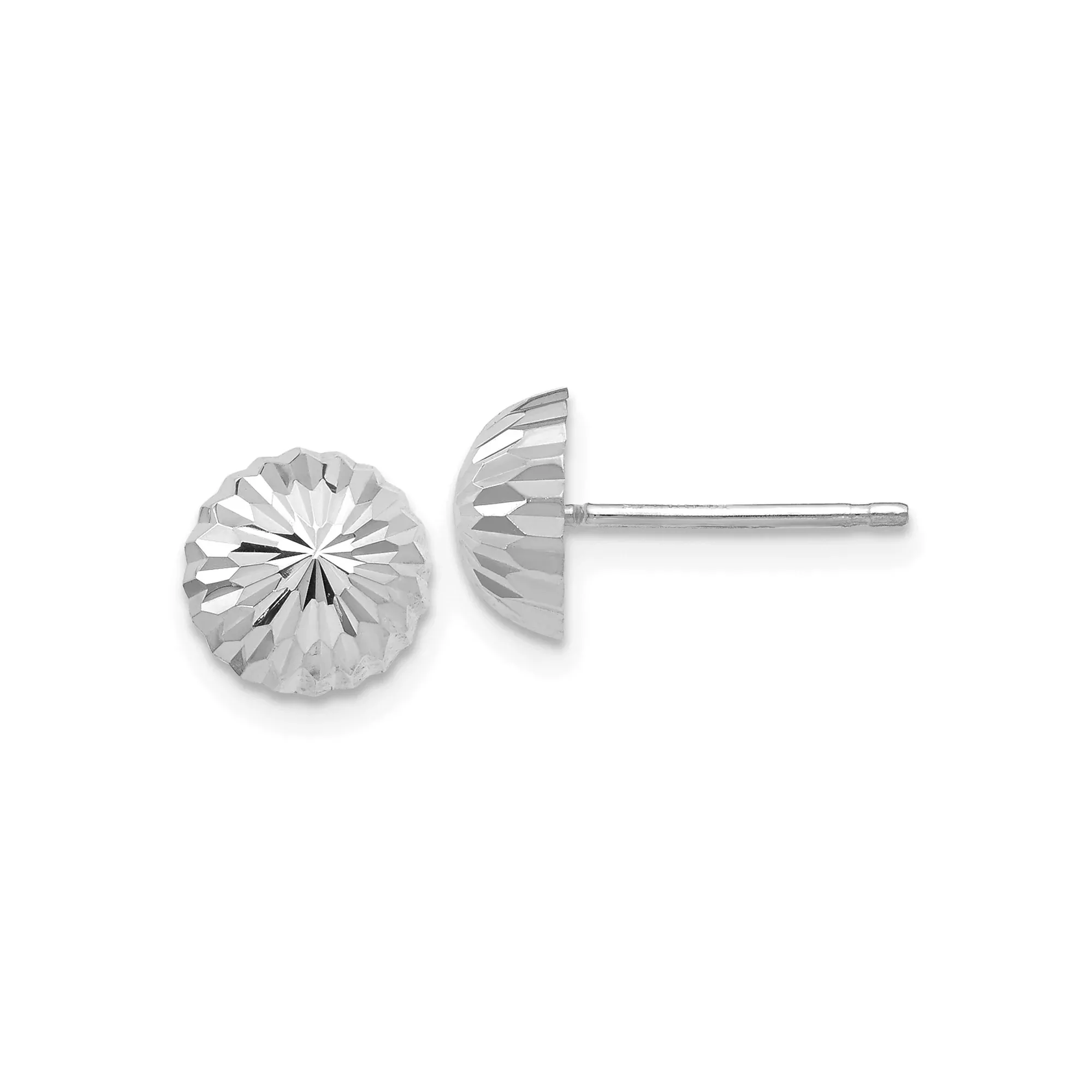 10k White Gold Dome Stud Earrings with Diamond Cut Sunburst Pattern