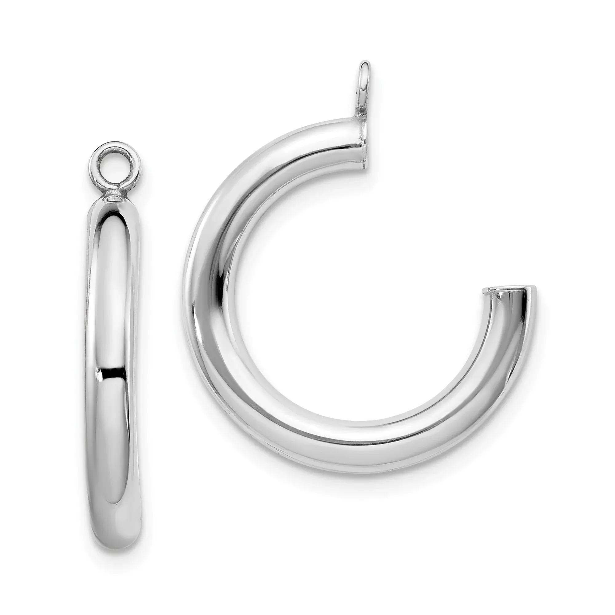 10k White Gold Hoop Earrings, Medium Rounded Polished Hoops, Minimalist Classic Style
