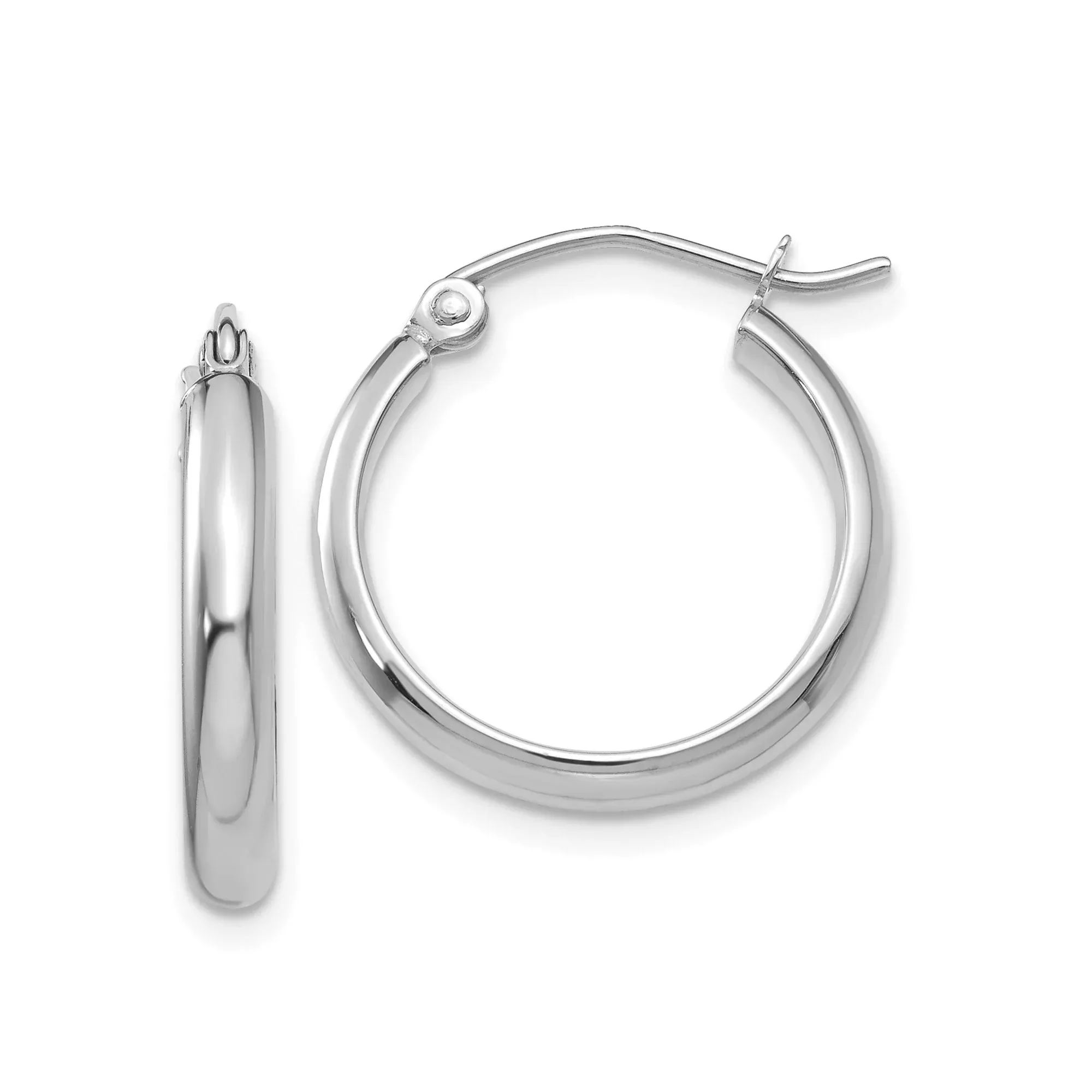 10k White Gold Hoop Earrings, Medium Size with Hinged Closure and Polished Finish