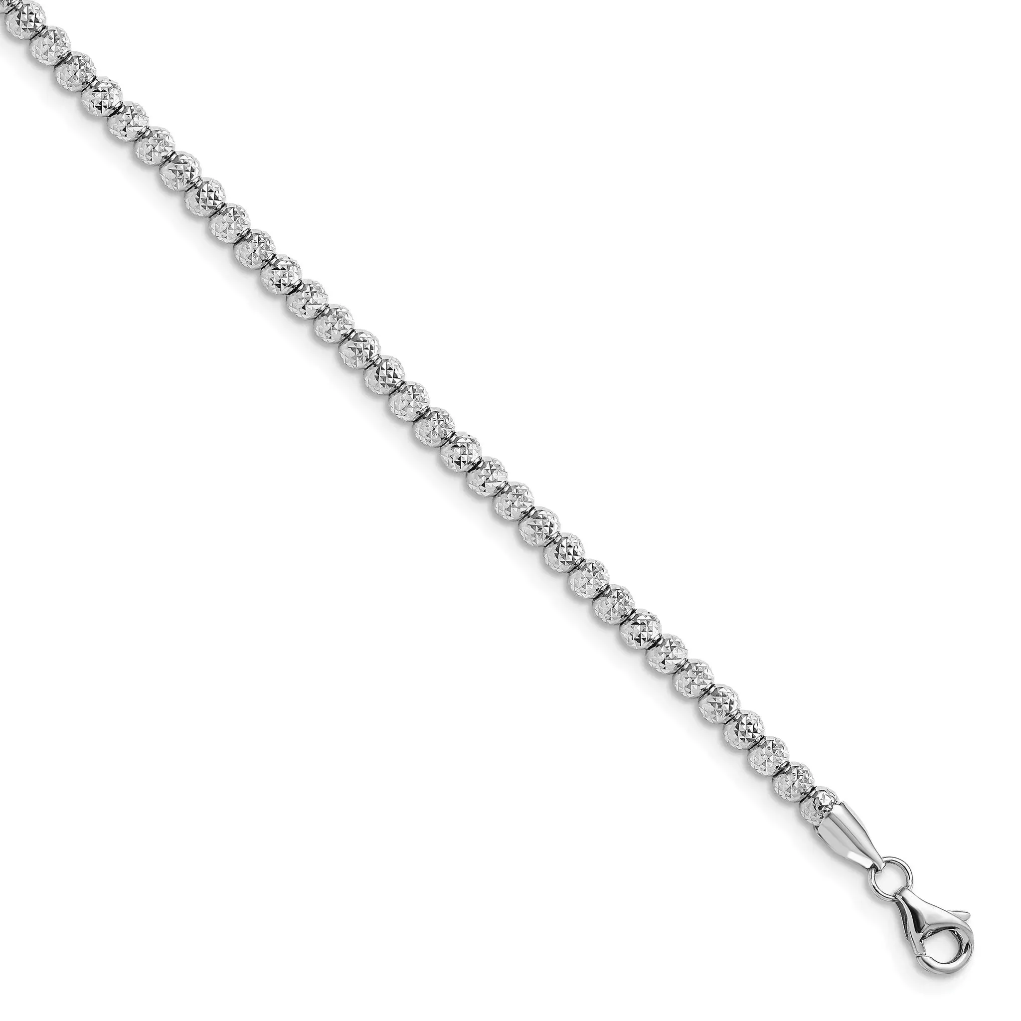10K White Gold Polished D/C Beaded Bracelet