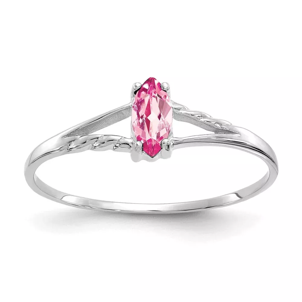 10K White Gold Polished Genuine Pink Tourmaline Birthstone Ring