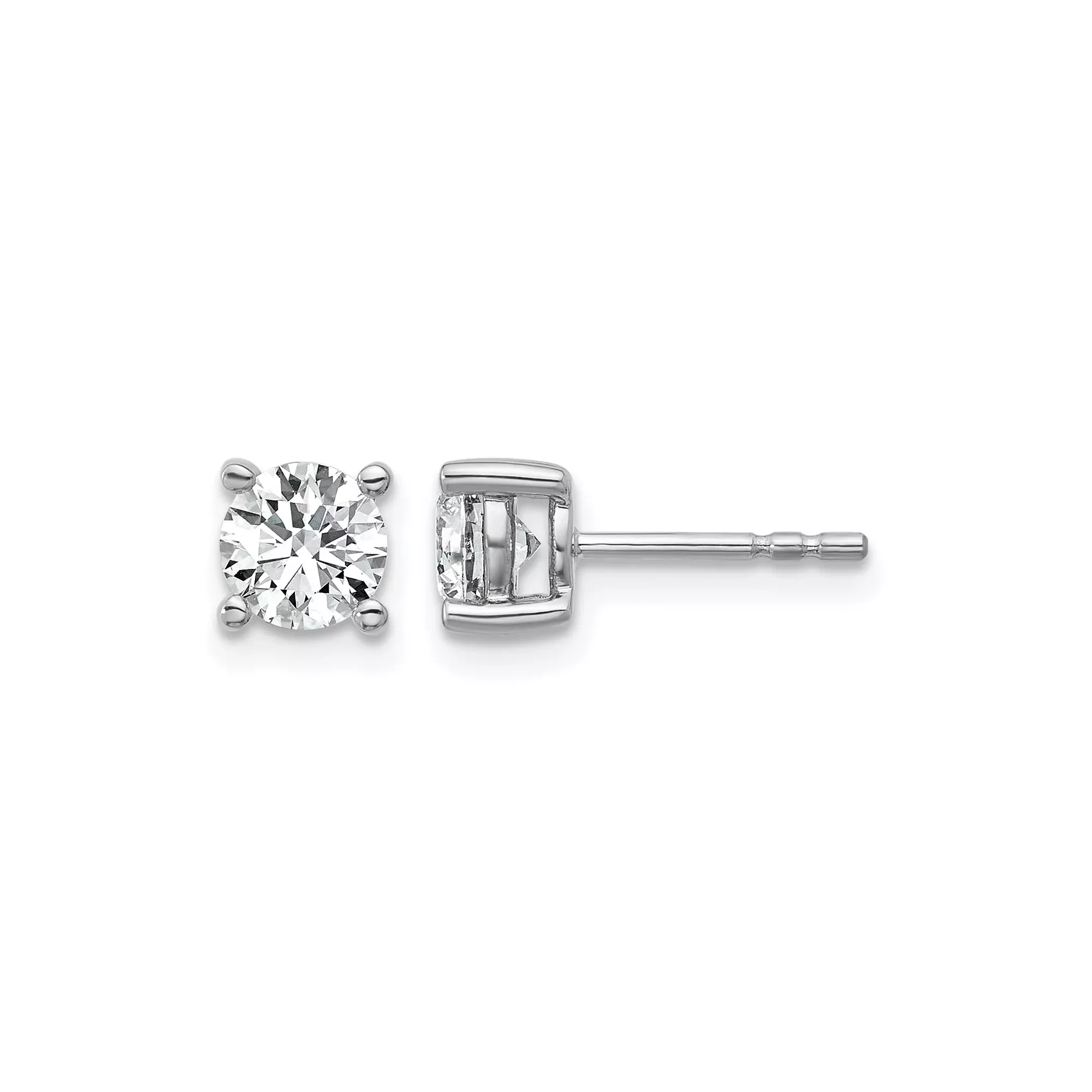 10k White Gold Solitaire Stud Earrings with Round Diamond in Four-Prong Setting for Women