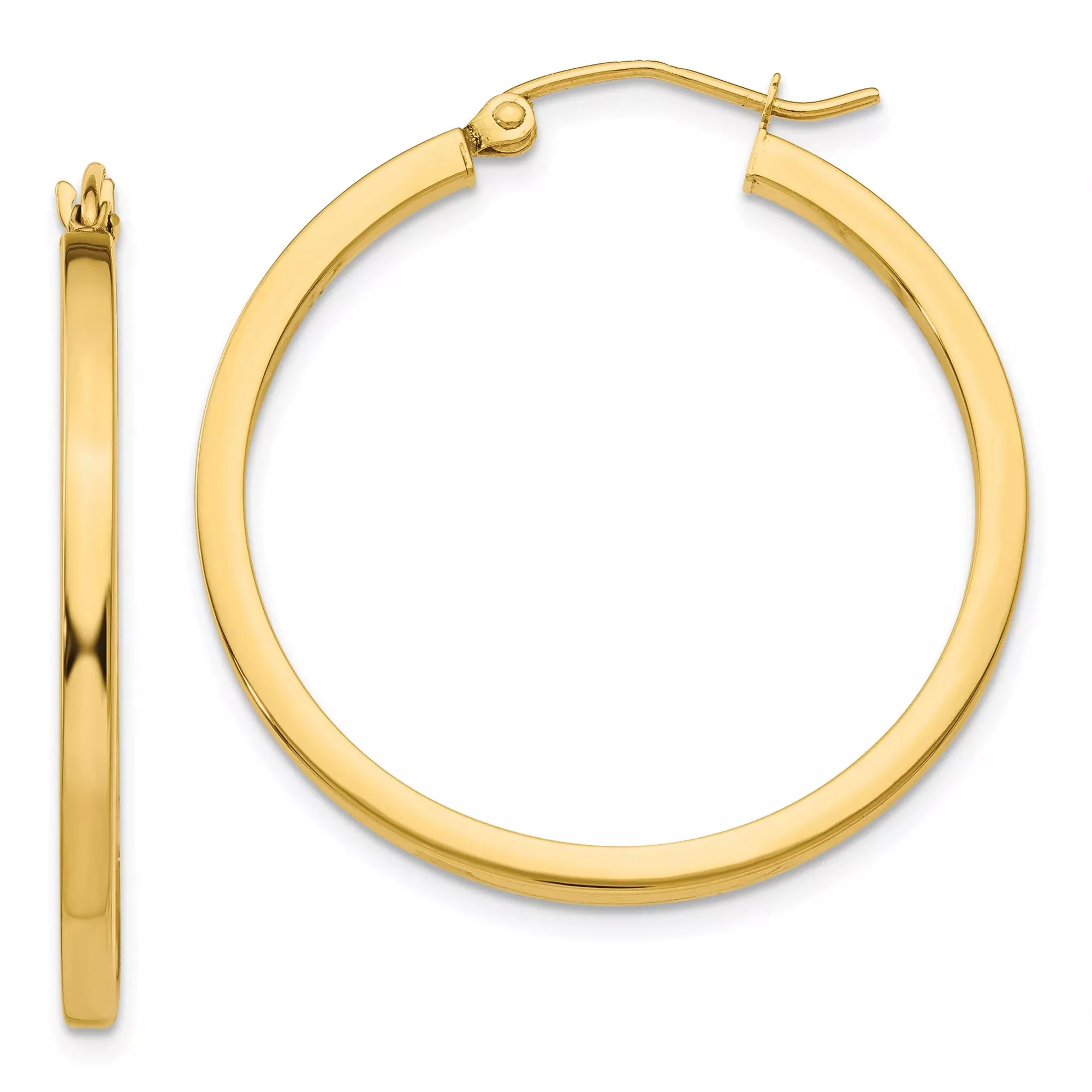 10k Yellow Gold Hoop Earrings, Classic Round Design with High Polish Finish, Lightweight Style