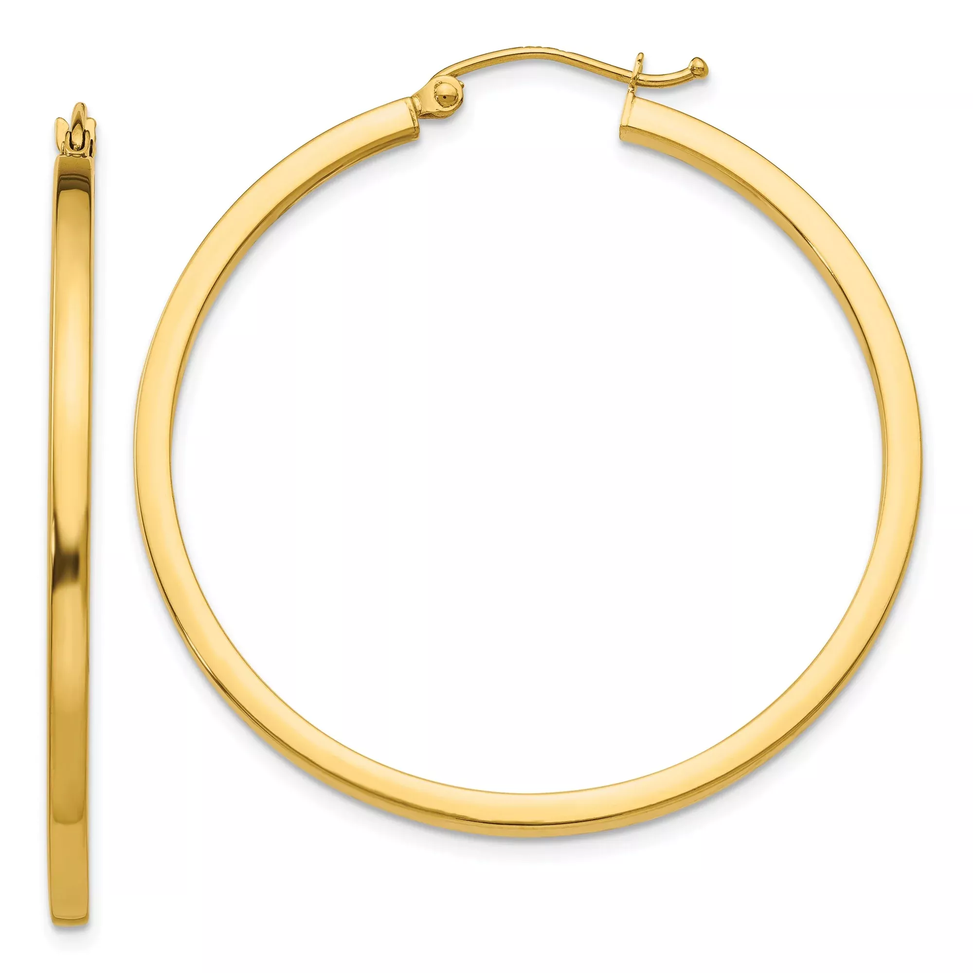 10k Yellow Gold Hoop Earrings, Classic Round Polished Lightweight Medium Hoops for Women