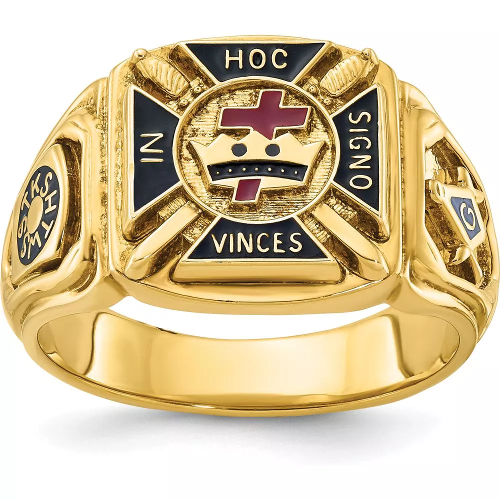 10K Yellow Gold Men's Polished and Textured Multi-Color Enamel Knights Templar Masonic Ring by IBGoodman