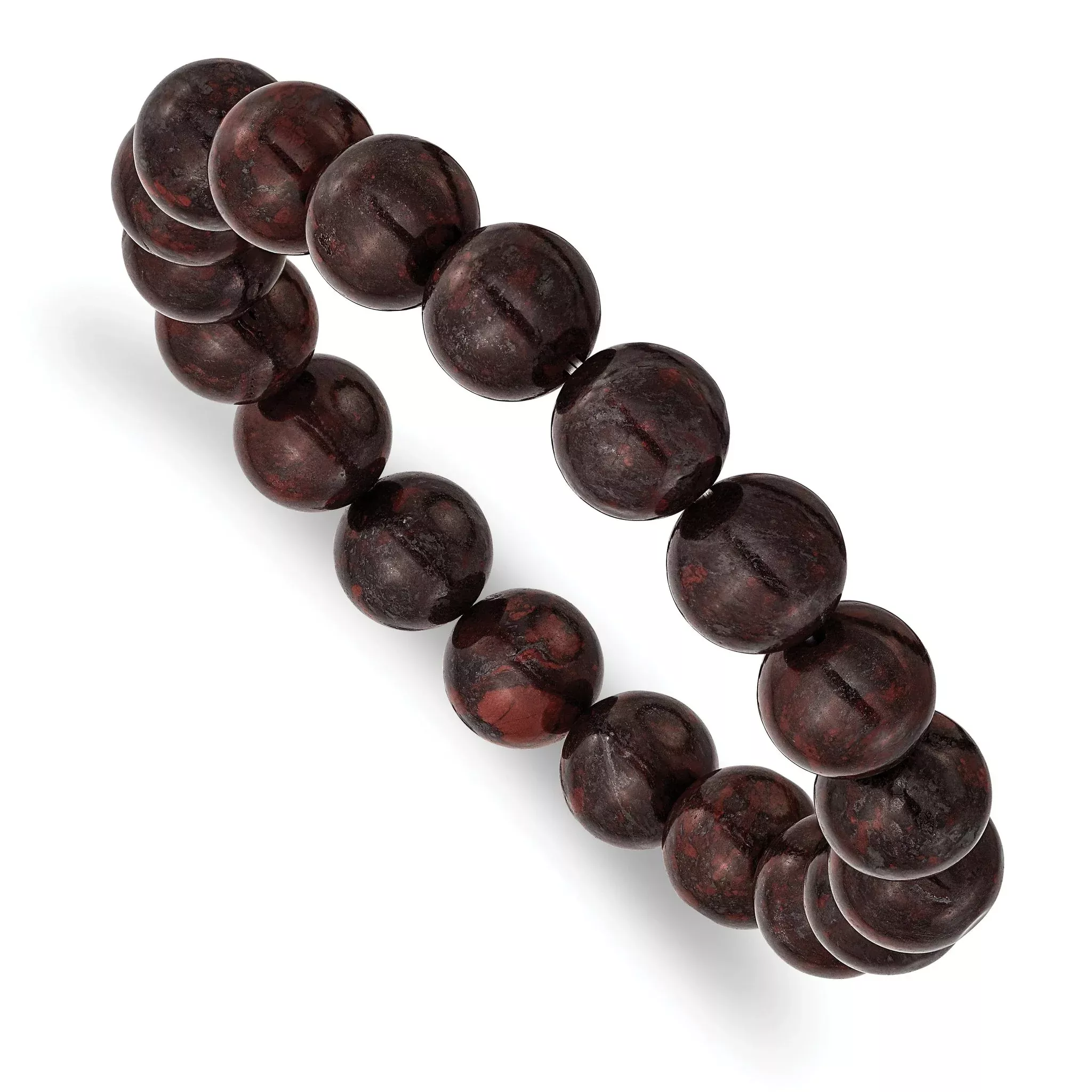 10mm Black and Red Agate Beaded Stretch Bracelet