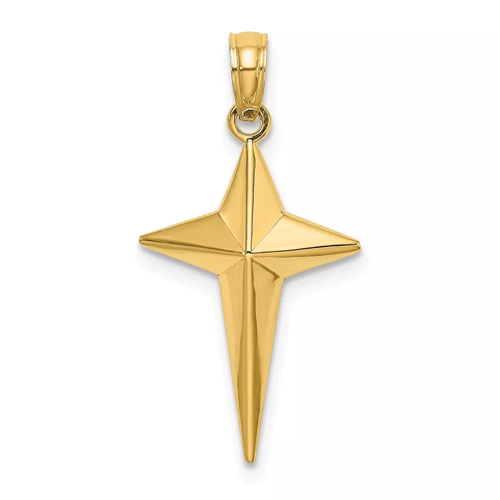 14K 2-D Polished Triangle Tipped Cross Charm
