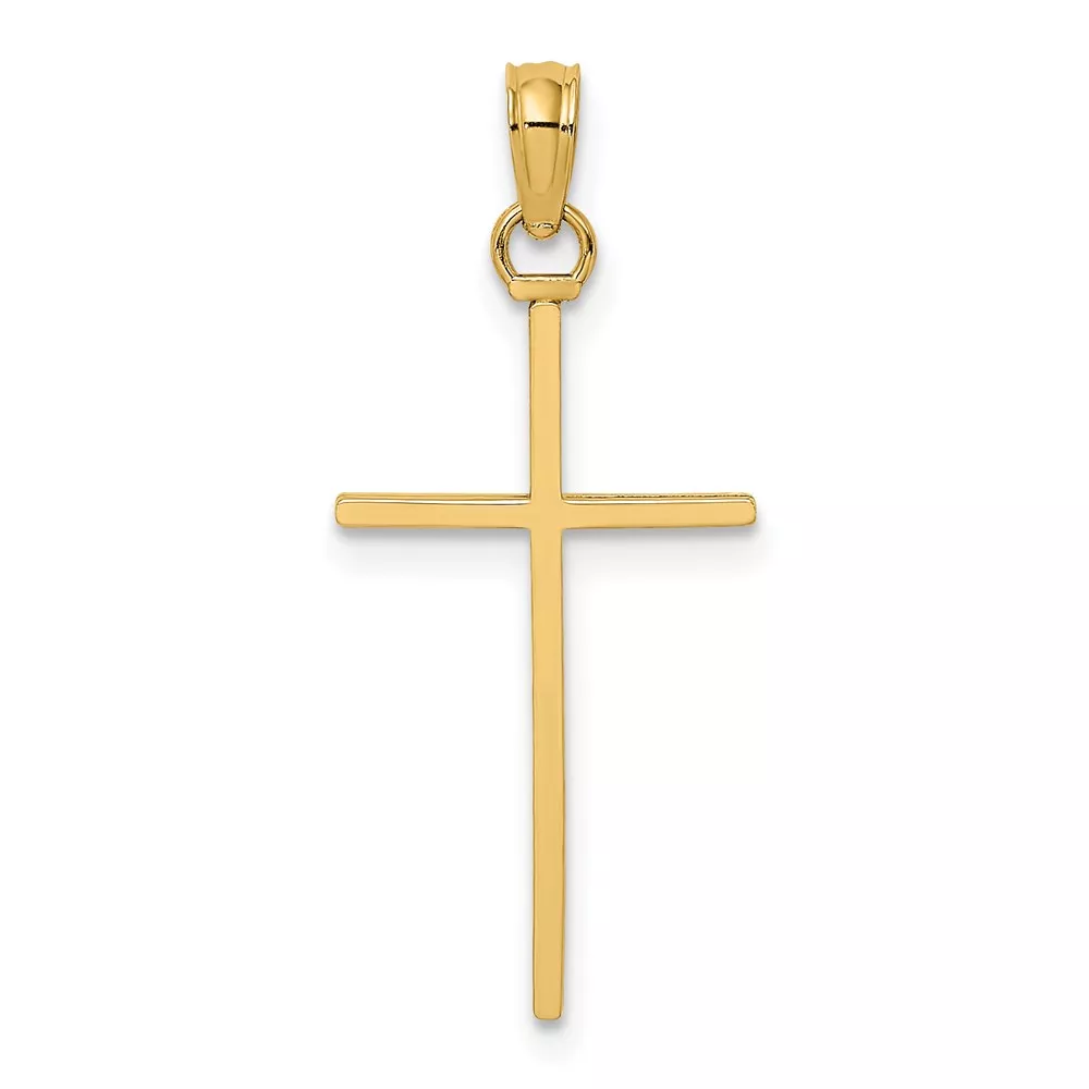 14K 3-D and Polished Stick Cross Charm