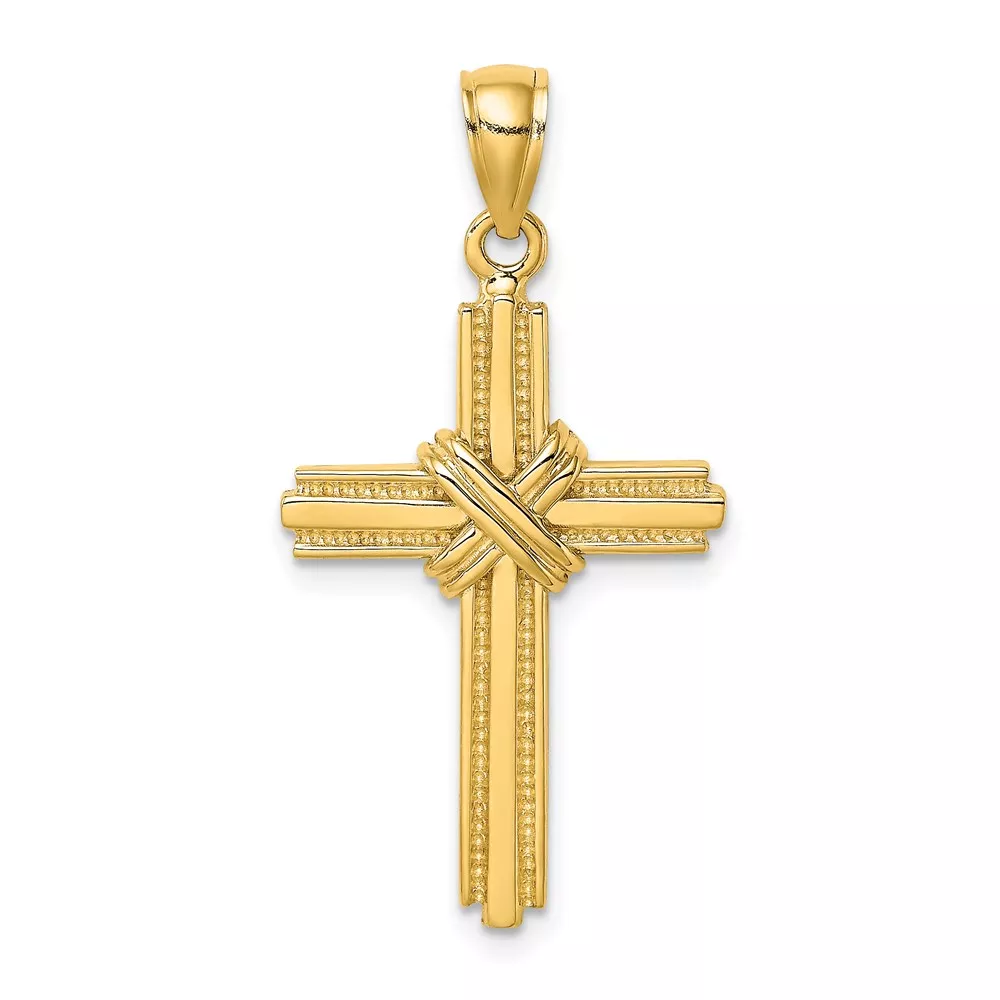 14K Beaded -X- Center Design Cross Charm