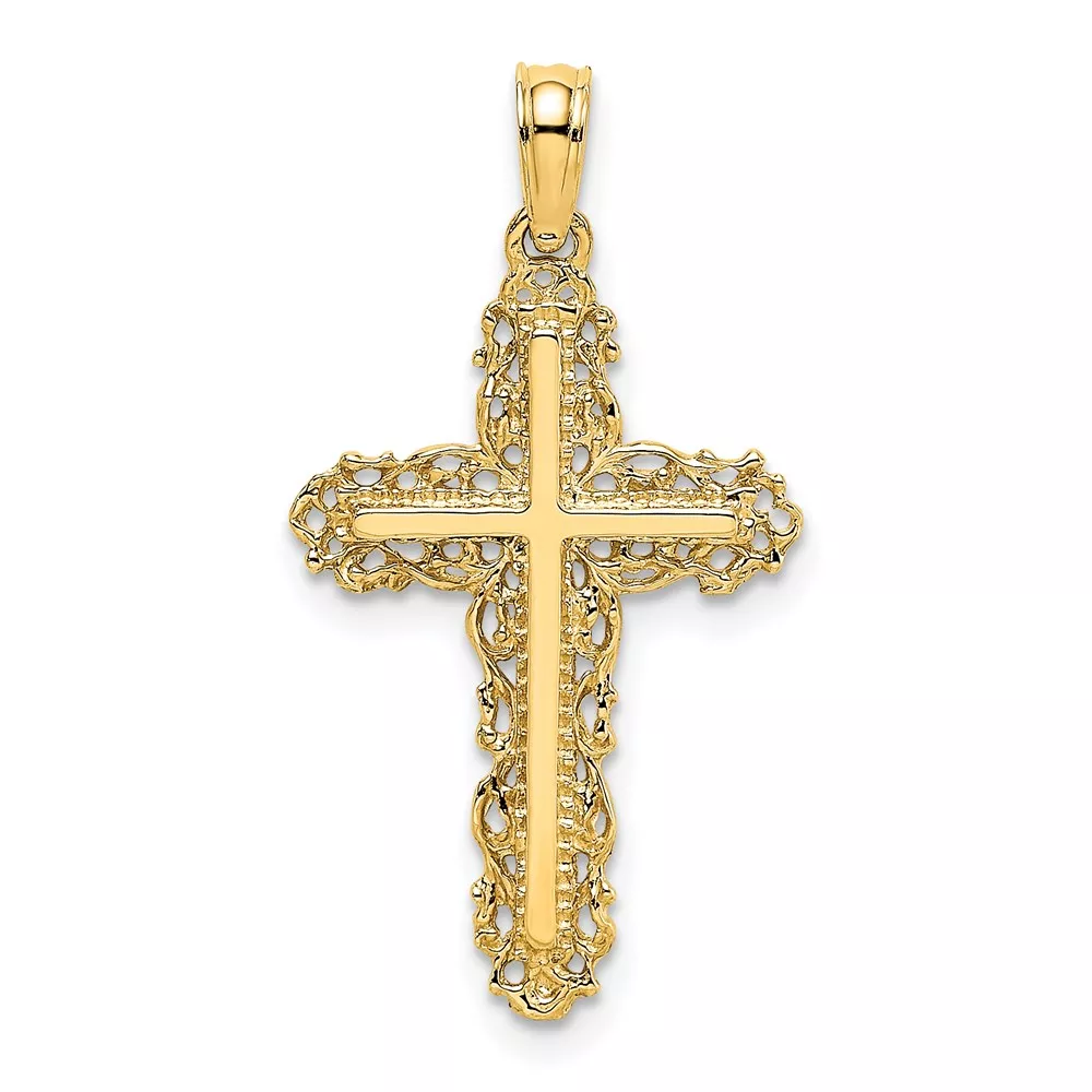 14K Cross with Filigree Lace Trim Charm