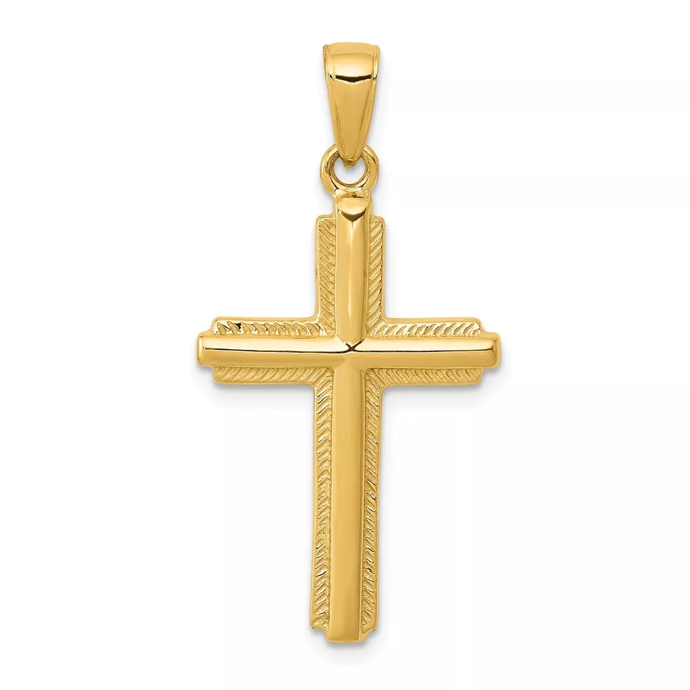 14K Cross with Striped Border Pendant