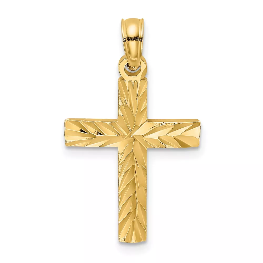 14K Diamond-cut Block CrossCharm