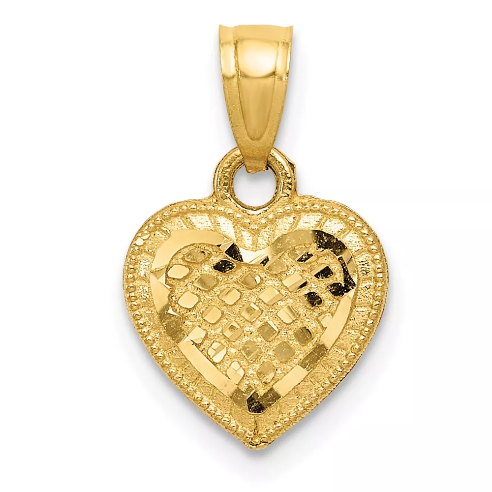14k Diamond-cut Lattice Heart with Engravable Back Pendant