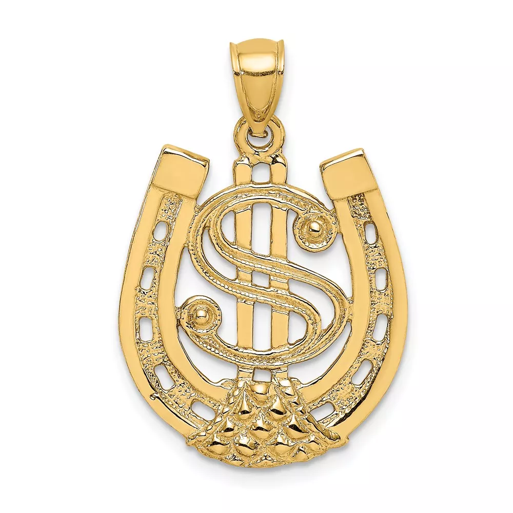 14K Dollar Sign In Horseshoe Charm