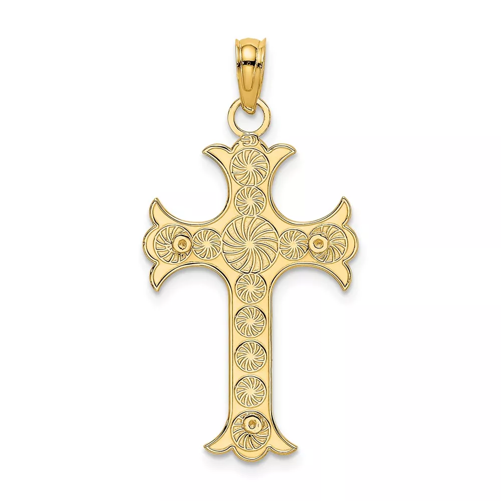 14K Double Sided Textured Cross Charm