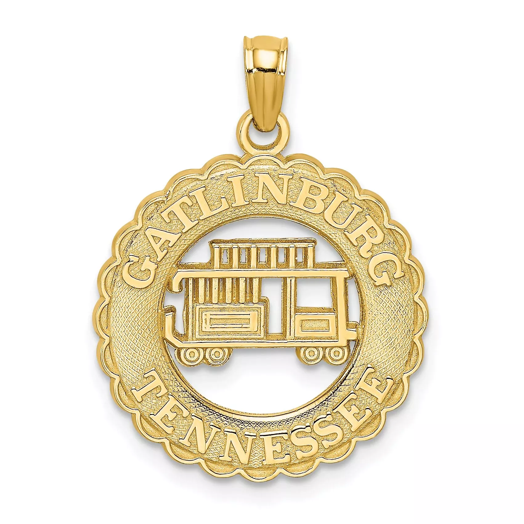 14k GATLINBURG TENNESSEE w/Trolley Car in Circle Charm