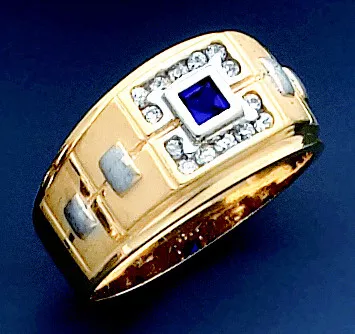 14k Gold 13mm Mens Ring With Man Made Sapphire