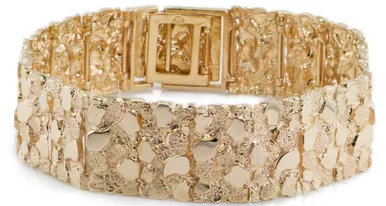 14k Gold 17mm Heavy Nugget Bracelet 7 Inches
