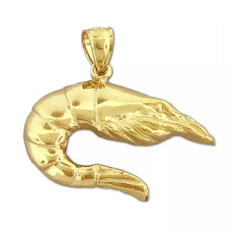 14K Gold 25MM Shrimp Pendant