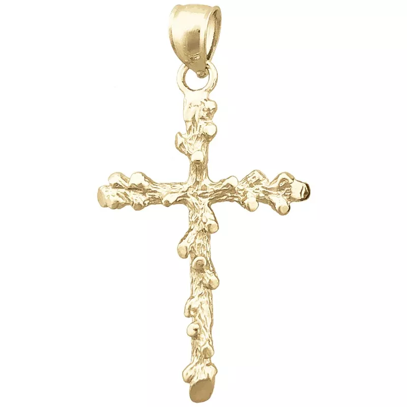 14K Gold 26MM Nugget 3D Cross Pendant